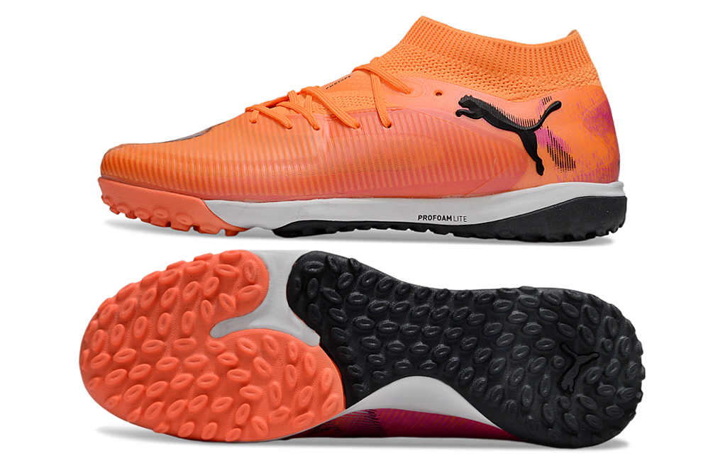 Chuteira Society Puma Future 8 TF - Laranja e Rosa - Hot Pursuit Pack